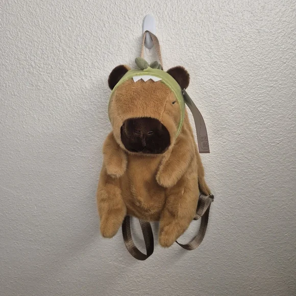 Cute Fun Capybara Dinosaur Brown Plush Backpack Gift NWT - Picture 11 of 11